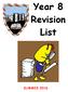 Year 8 Revision List SUMMER 2016