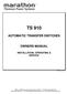 TS 910 AUTOMATIC TRANSFER SWITCHES OWNERS MANUAL