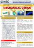 NED University of Engineering and Technology MECHANICAL DESIGN. Master of Engineering in. Mechanical Engineering Department. Courses Offered.